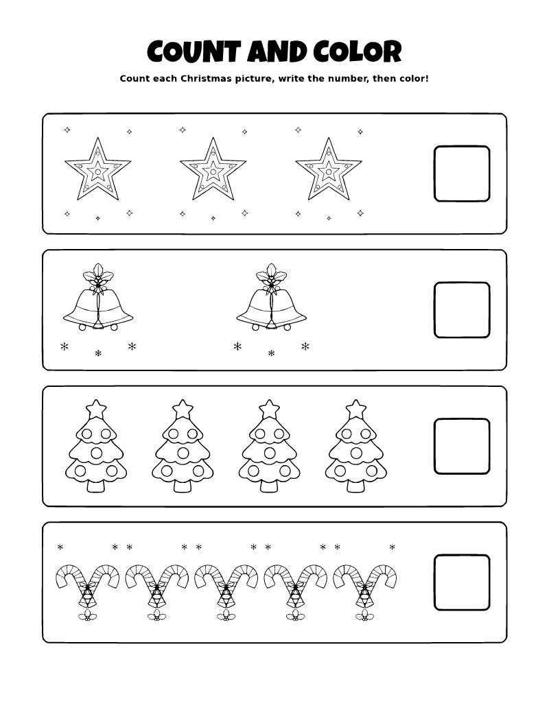 Christmas Count and Color Worksheet Coloring Page – Free PDF