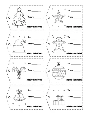 Christmas Gift Tags to Color (8 per Sheet) coloring page – printable line art