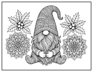 Christmas Gnome Mandala coloring page – printable line art