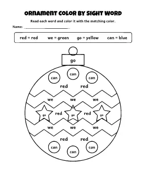 Christmas Ornament Color by Sight Word coloring page – printable line art