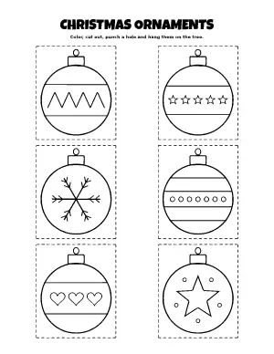 Christmas Ornaments to Color and Cut Out coloring page – printable line art