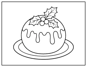 Christmas Pudding with Holly coloring page – printable line art
