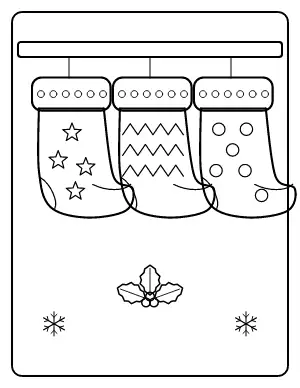 Christmas Stockings on the Mantel coloring page – printable line art