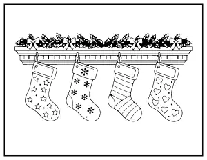 Christmas Stockings with Names coloring page – printable line art