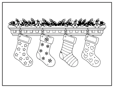 Christmas Stockings with Names coloring page – printable line art