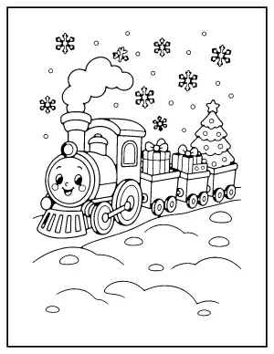 Christmas Train with Presents coloring page – printable line art