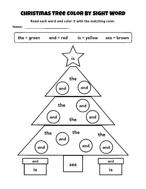 Christmas Tree Color by Sight Word coloring page – printable line art