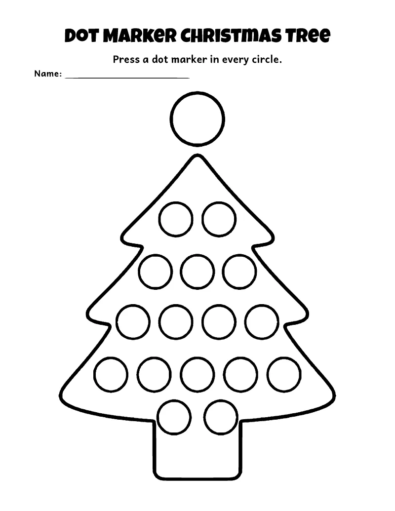 Christmas Tree Dot Marker Printable coloring page – printable black and white line art
