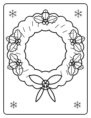 Christmas Wreath with Bow coloring page – printable line art