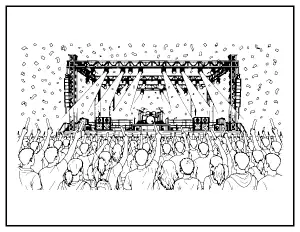 Concert Crowd with Light Sticks coloring page – printable line art