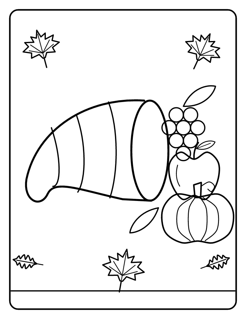 Cornucopia Horn of Plenty coloring page – printable black and white line art
