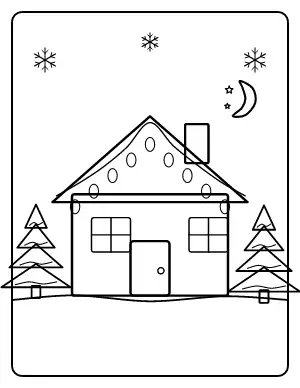 Cozy House with Christmas Lights coloring page – printable line art