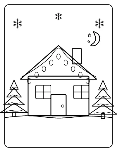 Cozy House with Christmas Lights coloring page – printable line art