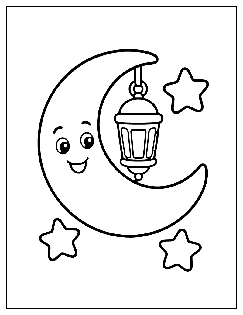 Crescent Moon and Stars for Toddlers coloring page – printable black and white line art