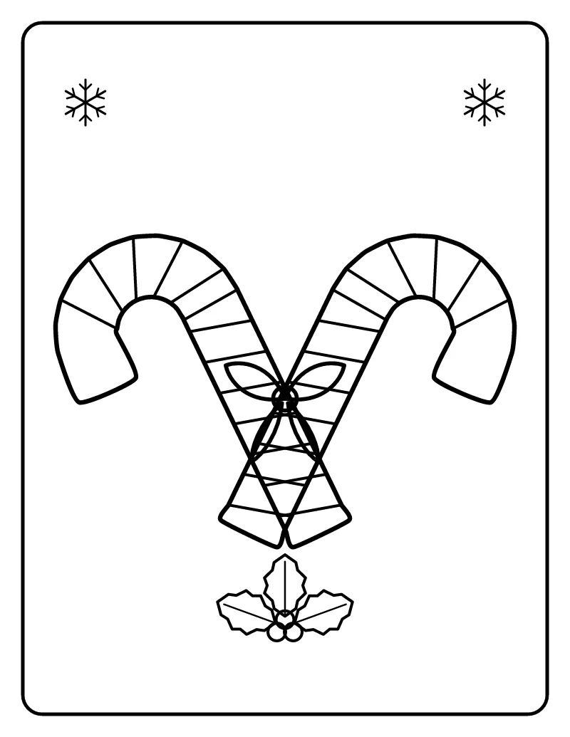 Crossed Candy Canes with Bow coloring page – printable black and white line art