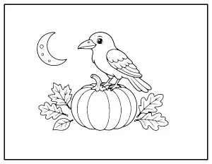 Crow Sitting on a Pumpkin coloring page – printable line art