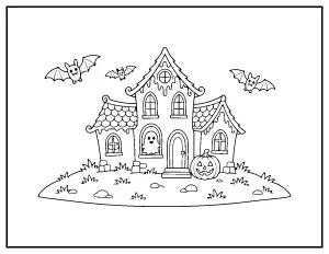Cute Haunted House on a Hill coloring page – printable line art