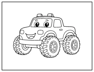 Cute Monster Truck for Toddlers coloring page – printable line art