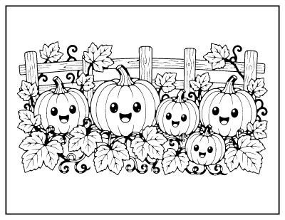 Cute Pumpkin Patch coloring page – printable line art