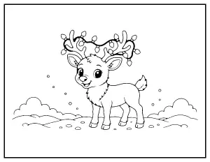 Cute Reindeer with Lights coloring page – printable line art