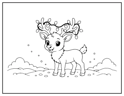 Cute Reindeer with Lights coloring page – printable line art