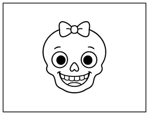 Cute Simple Skull with a Bow for Toddlers coloring page – printable line art