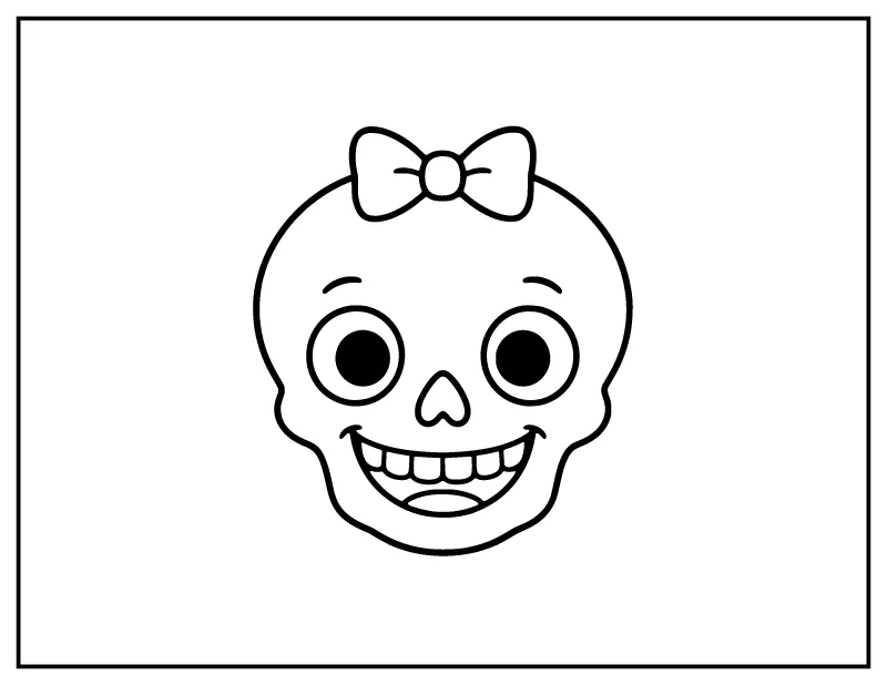 Cute Simple Skull with a Bow for Toddlers coloring page – printable black and white line art