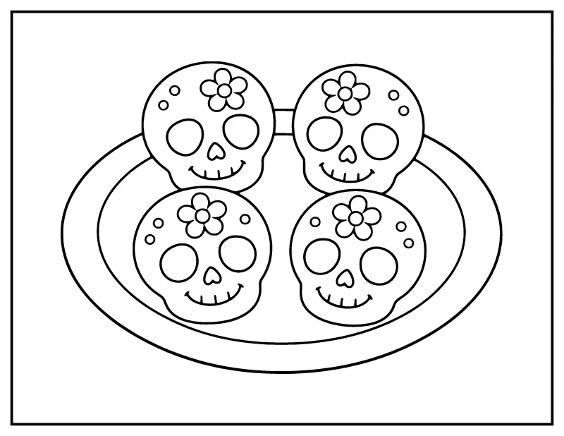 Cute Sugar Skull Candies coloring page – printable black and white line art