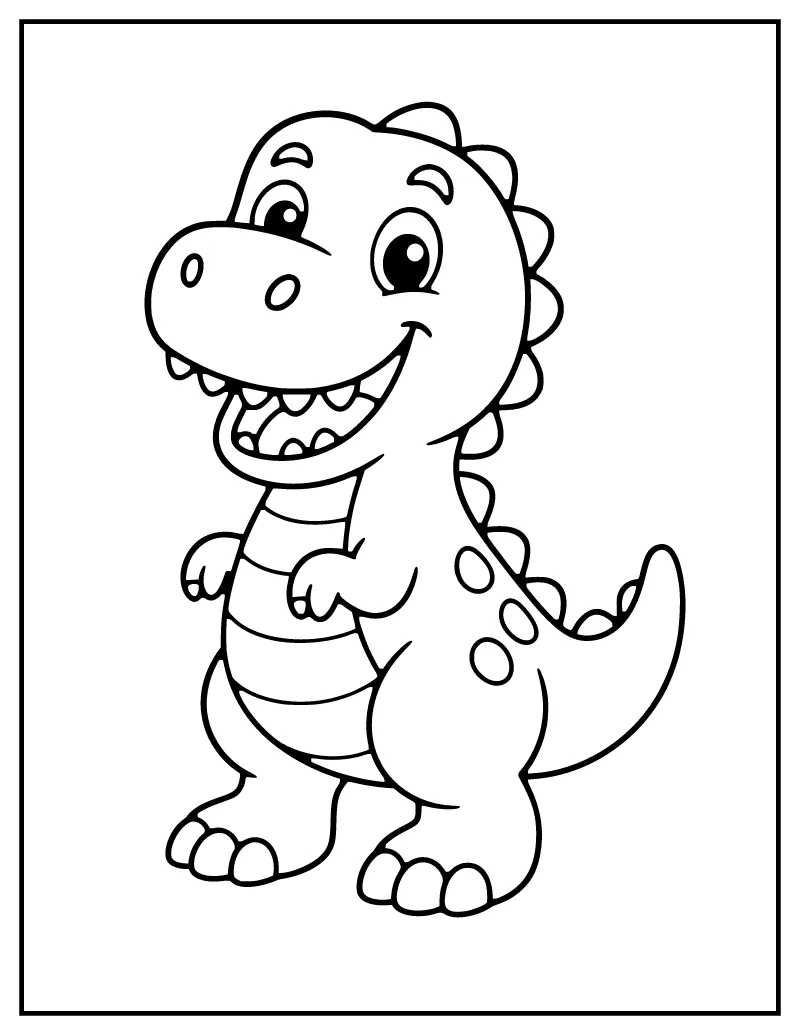 Cute T-Rex coloring page – printable black and white line art