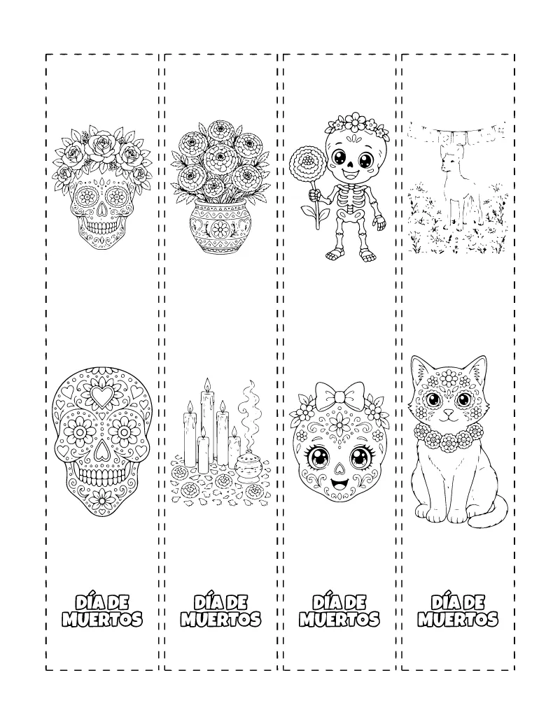 Day of the Dead Bookmarks coloring page – printable black and white line art