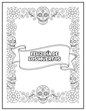 Feliz Día de los Muertos Card coloring page – printable line art