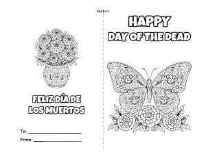 Day of the Dead Fold Card coloring page – printable line art