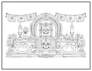 Day of the Dead Ofrenda Altar coloring page – printable line art