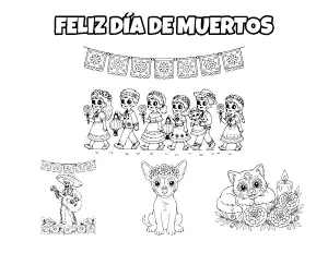 Day of the Dead Parade Placemat coloring page – printable line art