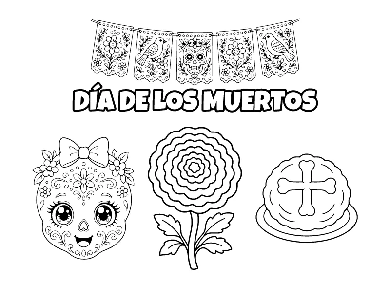 Day of the Dead Placemat coloring page – printable black and white line art