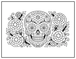 Day of the Dead Sugar Skull coloring page – printable line art