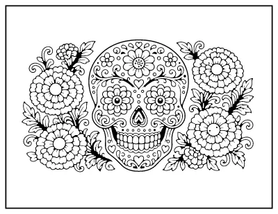 Day of the Dead Sugar Skull coloring page – printable line art