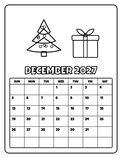 December 2027 Calendar coloring page – printable line art