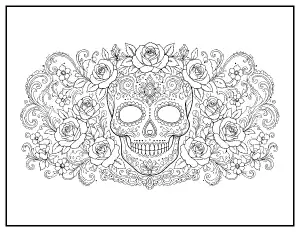 Decorative Floral Skull for Adults coloring page – printable line art