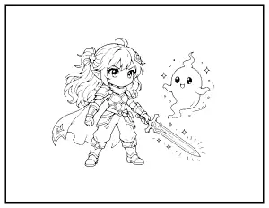 Chibi Demon Hunter coloring page – printable line art