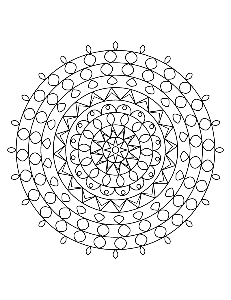 Detailed Lotus Mandala coloring page – printable black and white line art