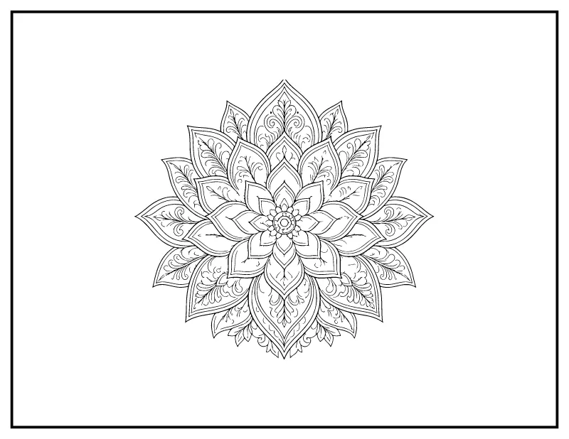 Lotus Mandala for Adults coloring page – printable black and white line art