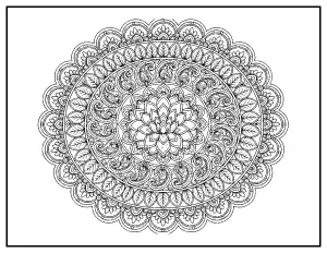 Detailed Rangoli for Adults coloring page – printable line art