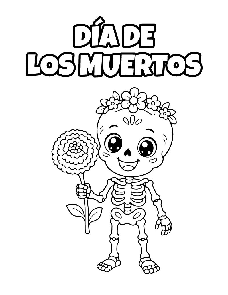 Día de los Muertos para Colorear (Title Page) coloring page – printable black and white line art