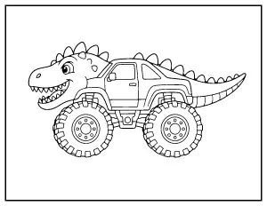 Dinosaur Monster Truck coloring page – printable line art