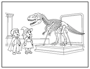 Dinosaur Skeleton at the Museum coloring page – printable line art