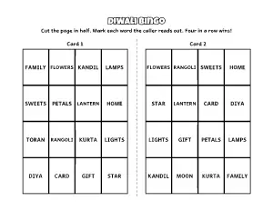 Diwali Bingo Cards coloring page – printable line art