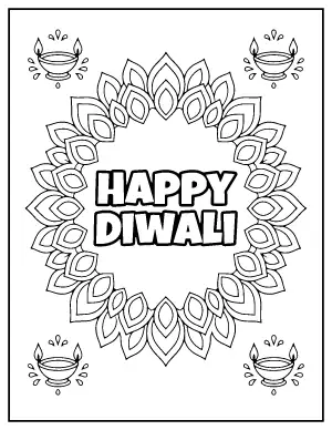 Happy Diwali Rangoli Card coloring page – printable line art