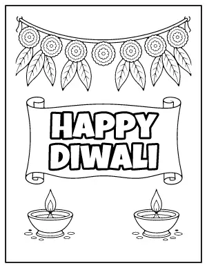 Happy Diwali Card with Toran coloring page – printable line art