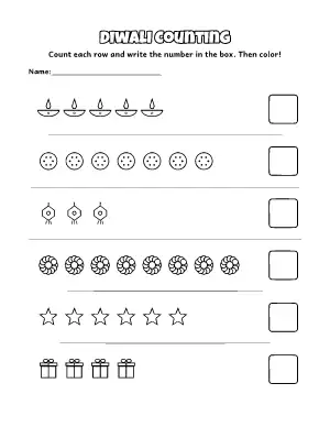 Diwali Counting Worksheet coloring page – printable line art